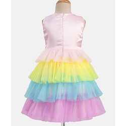 Babyhug Woven Sleeveless Mesh Party Dress With Sequinned Yoke - Multicolor