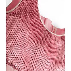 Babyhug Woven Sleeveless Mesh Party Dress With Sequinned Yoke - Multicolor