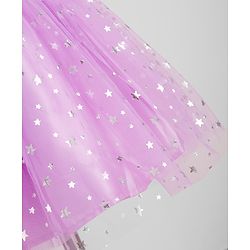 Babyhug Frill Sleeves Stars Foil Printed & Bow Detailing Fit & Flare Mesh Party Dress - Purple