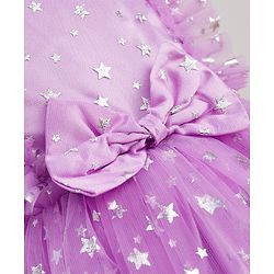 Babyhug Frill Sleeves Stars Foil Printed & Bow Detailing Fit & Flare Mesh Party Dress - Purple