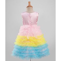 Babyhug Sleeveless Sequinned Yoked Fit and Flare Frilled Mesh Dress - Multicolor