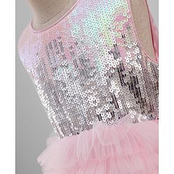 Babyhug Sleeveless Sequinned Yoked Fit and Flare Frilled Mesh Dress - Multicolor