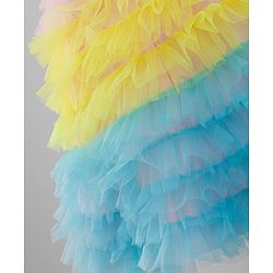 Babyhug Sleeveless Sequinned Yoked Fit and Flare Frilled Mesh Dress - Multicolor