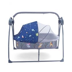 Babyhug Automatic Baby Swing Cradle With Remote Controller- Dark Grey| 5 Swing Speed| Quilted Bassinet| Works on Battery & Adapter| Pre-set Off Timer| In-built Music| Canopy Style Mosquito Net