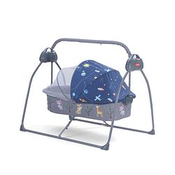 Babyhug Automatic Baby Swing Cradle With Remote Controller- Dark Grey| 5 Swing Speed| Quilted Bassinet| Works on Battery & Adapter| Pre-set Off Timer| In-built Music| Canopy Style Mosquito Net