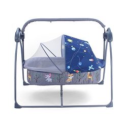 Babyhug Automatic Baby Swing Cradle With Remote Controller- Dark Grey| 5 Swing Speed| Quilted Bassinet| Works on Battery & Adapter| Pre-set Off Timer| In-built Music| Canopy Style Mosquito Net