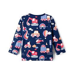Babyhug 100% Cotton Knit Full Sleeves T-Shirts With Vehicle Print Pack of 3 - Red Navy Blue & Light Blue