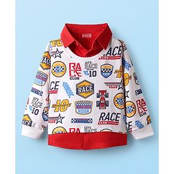 Babyhug 100% Cotton Knit Full Sleeves T-Shirts with Race Theme Text Print - Red & White