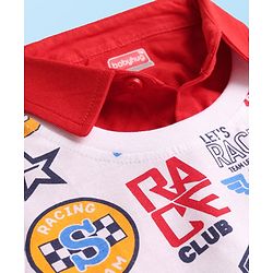 Babyhug 100% Cotton Knit Full Sleeves T-Shirts with Race Theme Text Print - Red & White
