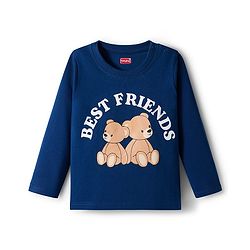 Babyhug 100% Cotton Knit Full Sleeves T-Shirts with Stripes & Teddy Print Pack of 3 - Yellow Red & Navy Blue