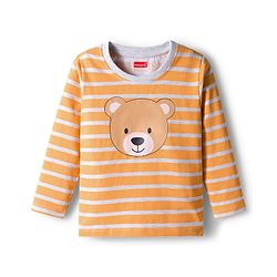 Babyhug 100% Cotton Knit Full Sleeves T-Shirts with Stripes & Teddy Print Pack of 3 - Yellow Red & Navy Blue