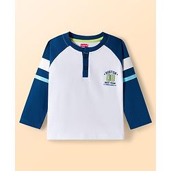Babyhug 100% Cotton Knit Full Raglan Sleeves Henley Neck T-Shirts with Stripes &  Brooklyn Print Pack of 3 - Light Blue &  Navy Blue