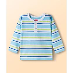 Babyhug 100% Cotton Knit Full Raglan Sleeves Henley Neck T-Shirts with Stripes &  Brooklyn Print Pack of 3 - Light Blue &  Navy Blue