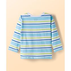 Babyhug 100% Cotton Knit Full Raglan Sleeves Henley Neck T-Shirts with Stripes &  Brooklyn Print Pack of 3 - Light Blue &  Navy Blue