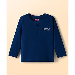 Babyhug 100% Cotton Knit Full Raglan Sleeves Henley Neck T-Shirts with Stripes &  Brooklyn Print Pack of 3 - Light Blue &  Navy Blue