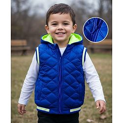 Babyhug Woven Sleeveless Hooded Quilted Winter Jacket - Royal Blue