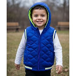 Babyhug Woven Sleeveless Hooded Quilted Winter Jacket - Royal Blue