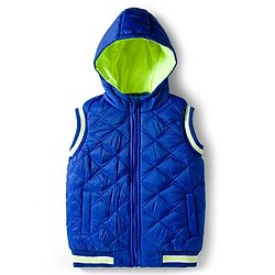 Babyhug Woven Sleeveless Hooded Quilted Winter Jacket - Royal Blue