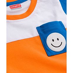 Babyhug 100% Cotton Knit Full Sleeves T-Shirt with Stripes & Pocket Pack of 3 - Blue White & Orange