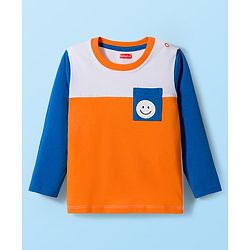 Babyhug 100% Cotton Knit Full Sleeves T-Shirt with Stripes & Pocket Pack of 3 - Blue White & Orange