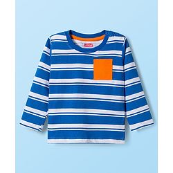 Babyhug 100% Cotton Knit Full Sleeves T-Shirt with Stripes & Pocket Pack of 3 - Blue White & Orange