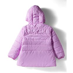 Babyhug Woven Full Sleeves A Line Frilled Hooded Padded Jacket With Star Patch - Purple