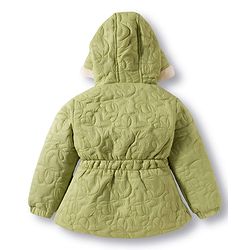 Babyhug Woven Full Sleeves Hooded Quilted Jacket with Bow Applique & Embroidery - Light Green