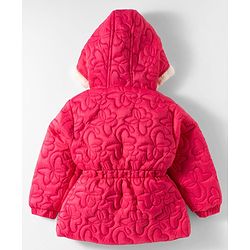 Babyhug Woven Full Sleeves Hooded Quilted Jacket with Bow Applique & Embroidery - Light Green