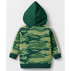 Babyhug Knitted Full Sleeves Hooded Front Open Sweater With Camouflage Design - Green