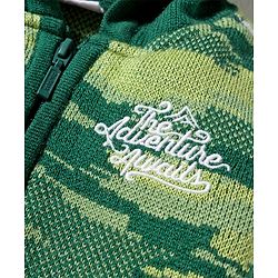 Babyhug Knitted Full Sleeves Hooded Front Open Sweater With Camouflage Design - Green