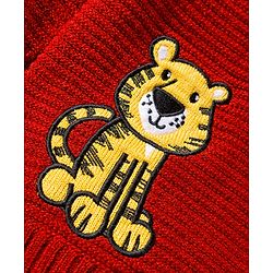 Babyhug Knitted Full Sleeves Hooded Pullover Sweater With Tiger Embroidery - Rust Orange