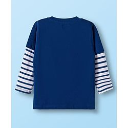 Babyhug 100% Cotton Knit Full Doctor Sleeves T-Shirt with Vehicle Print - Navy Blue