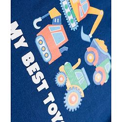 Babyhug 100% Cotton Knit Full Doctor Sleeves T-Shirt with Vehicle Print - Navy Blue