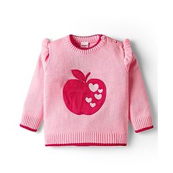 Babyhug Knit Full Sleeves Pullover Sweater Set with Apple Design & Patch Detailing - Pink
