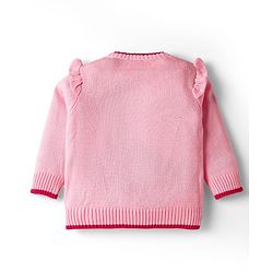 Babyhug Knit Full Sleeves Pullover Sweater Set with Apple Design & Patch Detailing - Pink