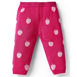 Babyhug Knit Full Sleeves Pullover Sweater Set with Apple Design & Patch Detailing - Pink