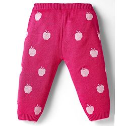 Babyhug Knit Full Sleeves Pullover Sweater Set with Apple Design & Patch Detailing - Pink