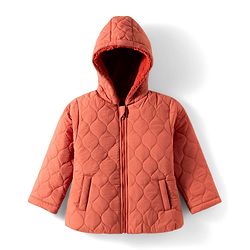Babyhug Woven Full Sleeves Solid Hooded Quilted Jacket - Rust Orange
