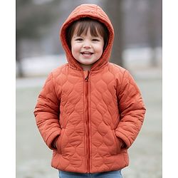 Babyhug Woven Full Sleeves Solid Hooded Quilted Jacket - Rust Orange