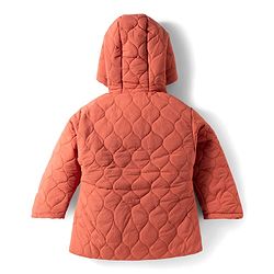 Babyhug Woven Full Sleeves Solid Hooded Quilted Jacket - Rust Orange