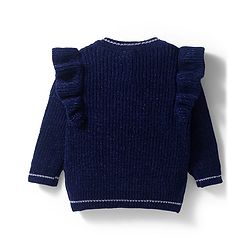 Babyhug Knitted Full Sleeves Pullover Sweater With Crown Embroidery - Navy Blue