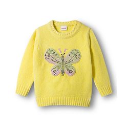 Babyhug Knit Full Sleeves Pullover with Butterfly Sequin Design - Lemon Yellow