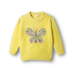 Babyhug Knit Full Sleeves Pullover with Butterfly Sequin Design - Lemon Yellow