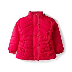 Babyhug Woven Full Sleeves Solid Colour Quilted Winter Jacket With Detachable Hood - Red