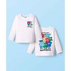 Babyhug 100% Cotton Knit Full Sleeves T-Shirt with Happiness Text Print on Front & Back - White