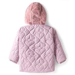 Babyhug Woven Full Sleeves Soft Fur Hooded Heart Quilted Jacket - Pink