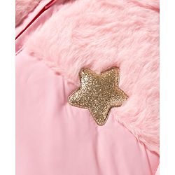 Babyhug Woven Full Sleeves Hooded Padded Jacket With Star Patch & Fur Detailing - Pink