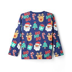 Babyhug Cotton Knit Full Sleeve Co-Ord Night Suit with Christmas Print - Navy Blue