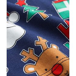 Babyhug Cotton Knit Full Sleeve Co-Ord Night Suit with Christmas Print - Navy Blue