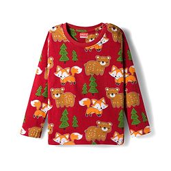 Babyhug Cotton Knit Full Sleeves Co-ords Night Suit With Animal Print - Brown